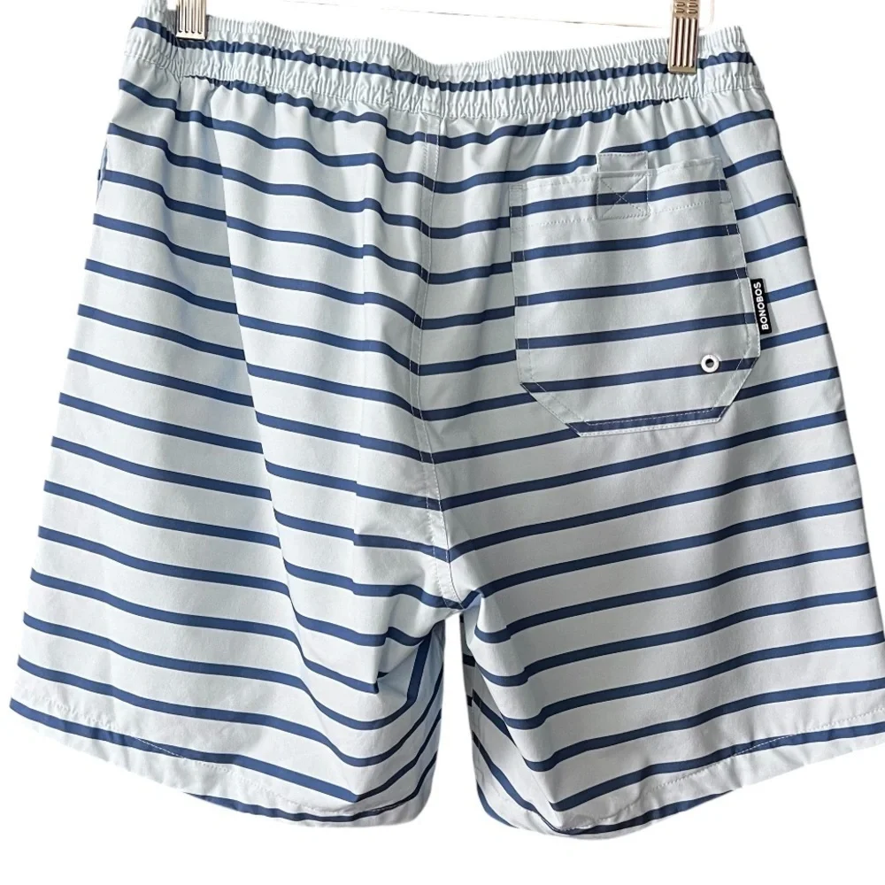 EUC Men’s Preppy Bonobos Swim Trunks Blue Stripe 7” Inseam size M